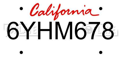 6YHM678 California License Plate