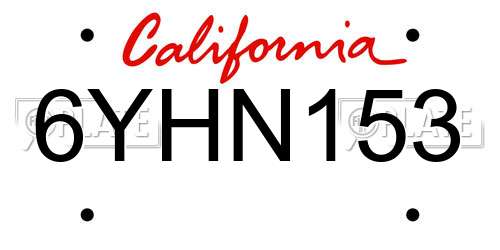 6YHN153 California License Plate