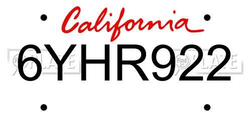 6YHR922 California License Plate