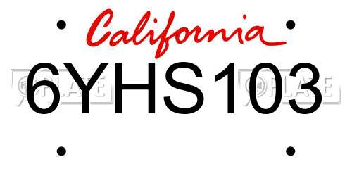 6YHS103 California License Plate