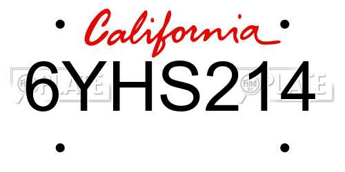 6YHS214 California License Plate