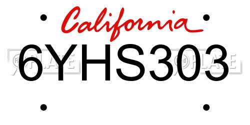 6YHS303 California License Plate