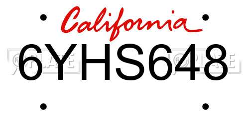 6YHS648 California License Plate