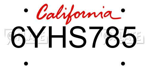 6YHS785 California License Plate