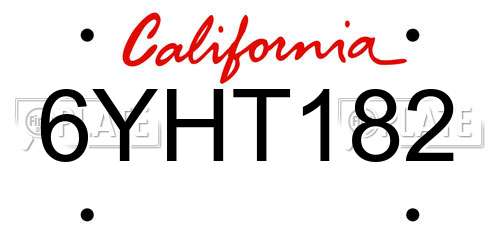 6YHT182 California License Plate