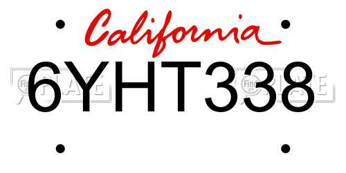 6YHT338 California License Plate