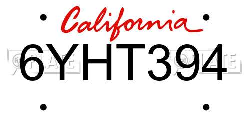 6YHT394 California License Plate