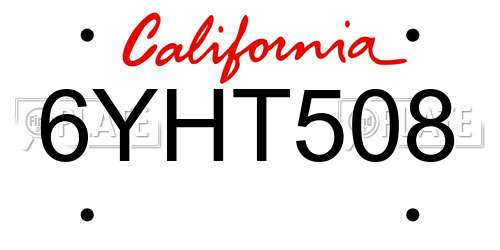 6YHT508 California License Plate