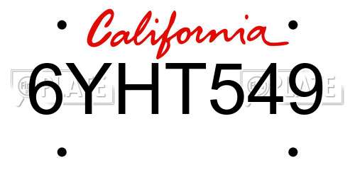 6YHT549 California License Plate