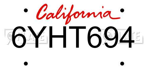 6YHT694 California License Plate