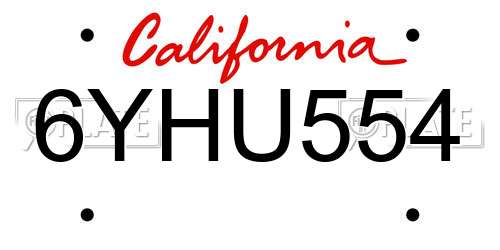 6YHU554 California License Plate