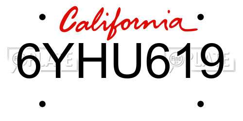 6YHU619 California License Plate
