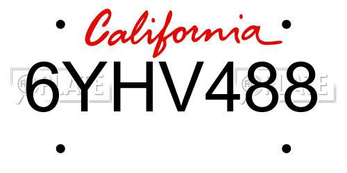 6YHV488 California License Plate