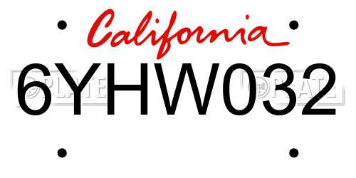 6YHW032 California License Plate