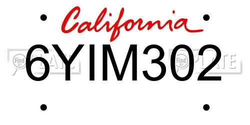 6YIM302 California License Plate
