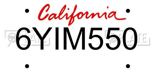 6YIM550 California License Plate