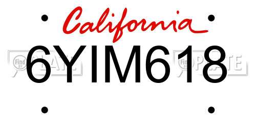 6YIM618 California License Plate