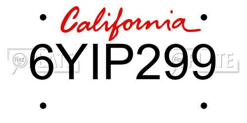 6YIP299 California License Plate