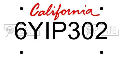 6YIP302 California License Plate