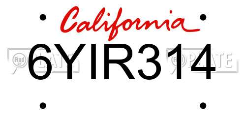 6YIR314 California License Plate
