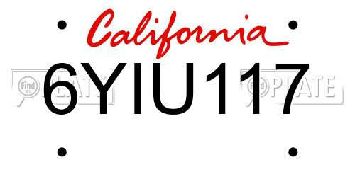 6YIU117 California License Plate