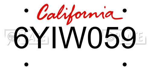 6YIW059 California License Plate
