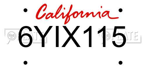 6YIX115 California License Plate