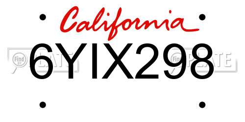 6YIX298 California License Plate