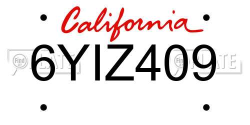 6YIZ409 California License Plate