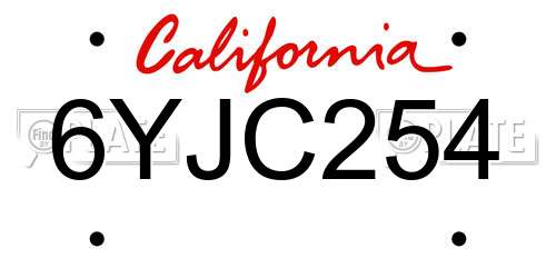 6YJC254 California License Plate