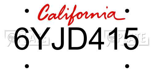 6YJD415 California License Plate