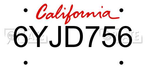 6YJD756 California License Plate