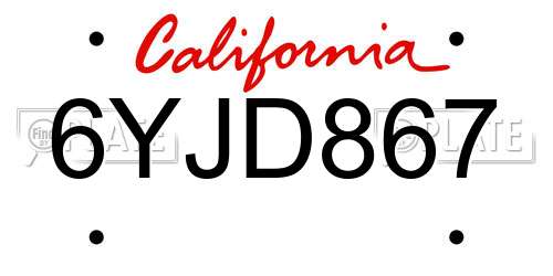 6YJD867 California License Plate