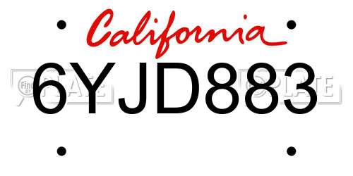 6YJD883 California License Plate