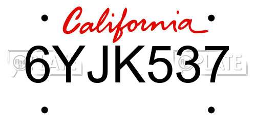 6YJK537 California License Plate