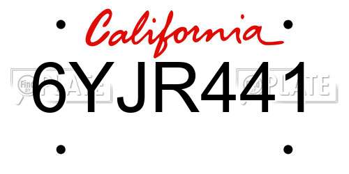 6YJR441 California License Plate