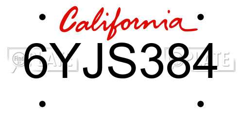 6YJS384 California License Plate