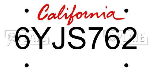 6YJS762 California License Plate