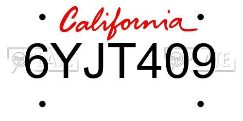 6YJT409 California License Plate