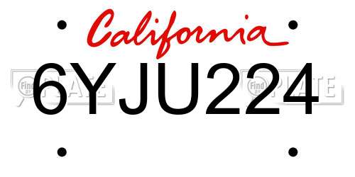 6YJU224 California License Plate