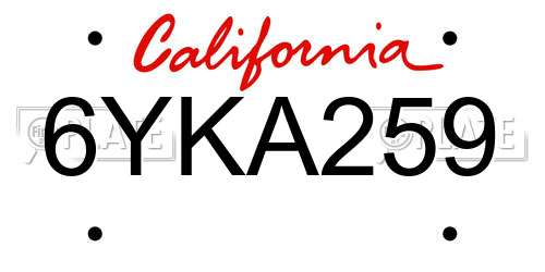 6YKA259 California License Plate