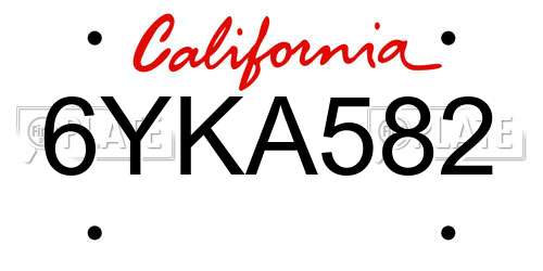 6YKA582 California License Plate