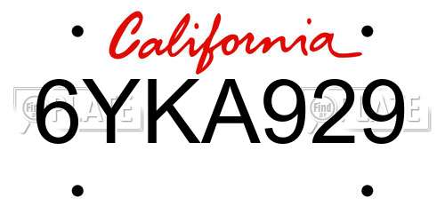 6YKA929 California License Plate