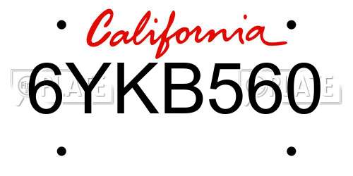 6YKB560 California License Plate