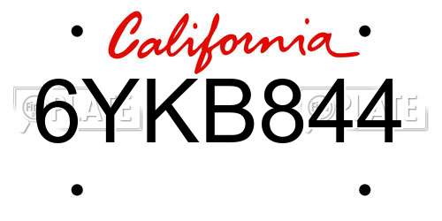 6YKB844 California License Plate