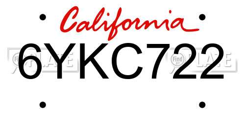 6YKC722 California License Plate