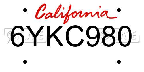 6YKC980 California License Plate