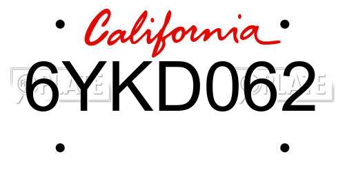 6YKD062 California License Plate