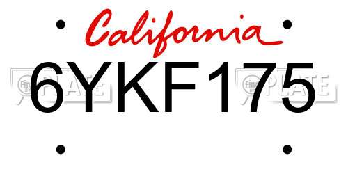 6YKF175 California License Plate