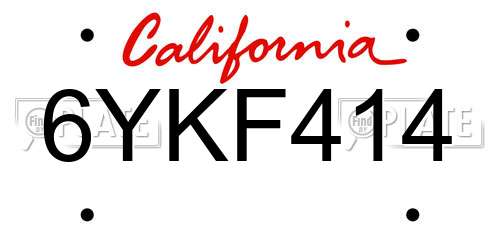 6YKF414 California License Plate